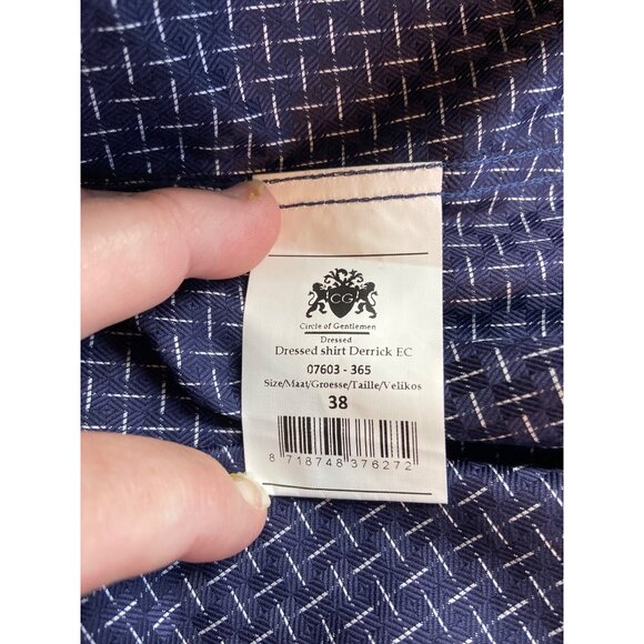 Circle of Gentlemen Shirt 38/15 Navy Geometric Pattern Slim Fit Dress Shirt Luxe - Picture 4 of 8